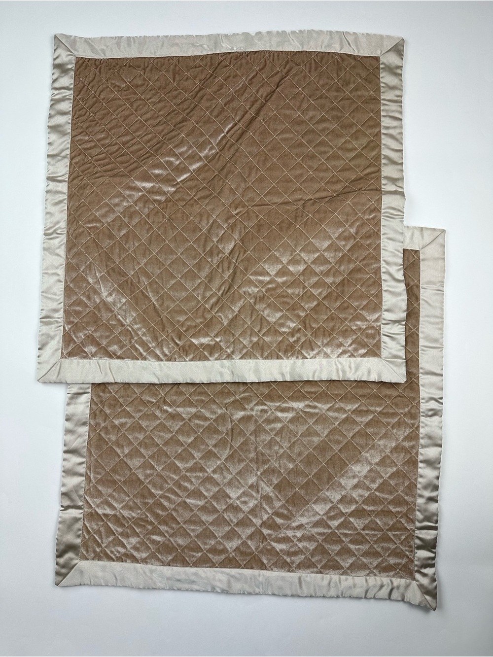 Quilted Tan Champagne Satin Velvet Euro Sham Pillow Covers Size 25 x 25 inches